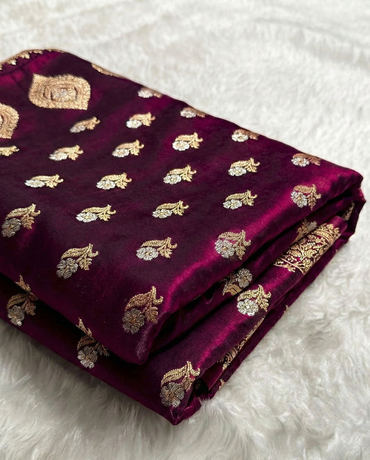 banarasi satin silk meena boota saree in rich maroon shades