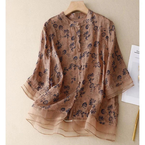 Women’s Pure Cotton Printed Shirt with Organza Detail