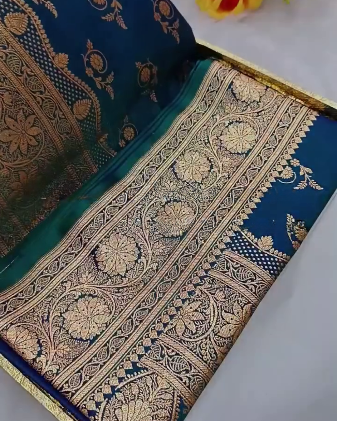 Teal Banarasi Silk Saree with Zari Floral Weaving