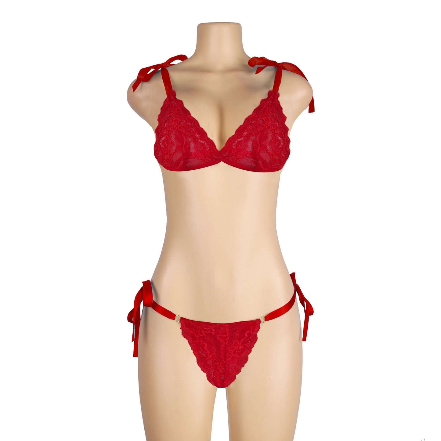 Red Floral Lace Plus Size Transparent Bra Panty Set