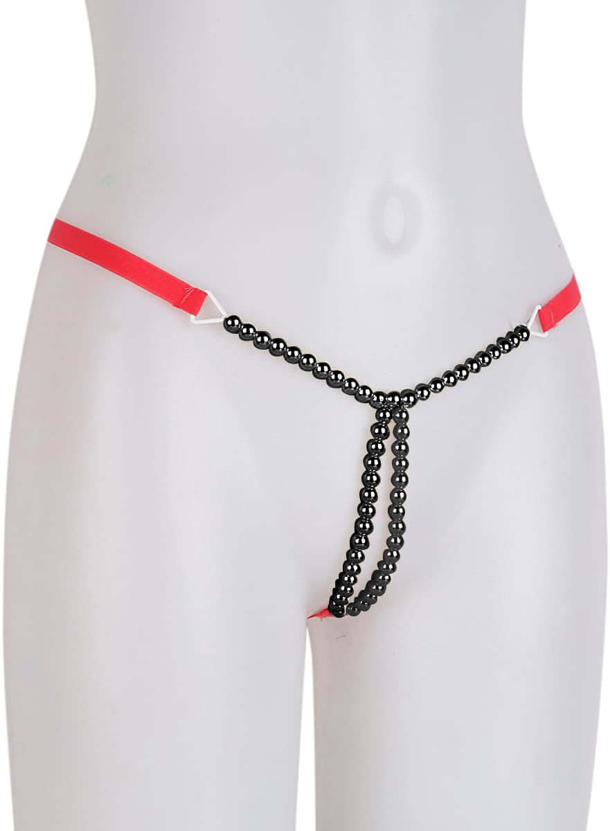 Twin Red-Black pearl beaded Thong