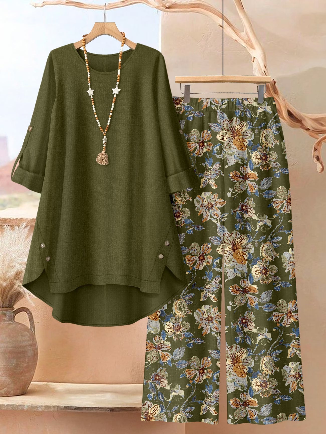 Elegant Botanical Print 2-Piece Women’s Co-Ord Set