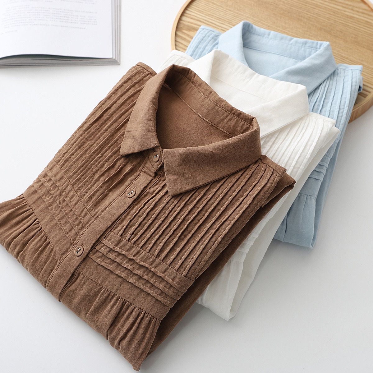 Women’s Double Layered Cotton Pleated Shirt Tunic