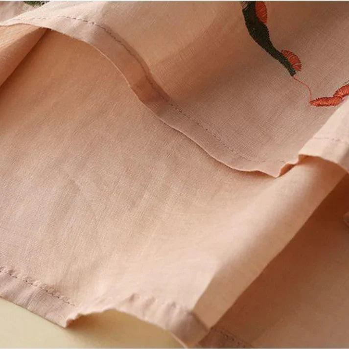 Women’s Boho Floral Embroidered Pure Cotton Tunic Top