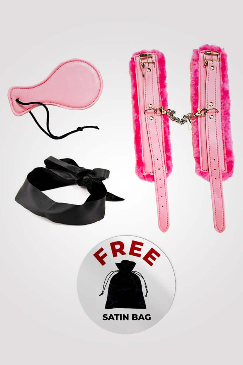 3 Pcs Pink Leather Bondage Kit