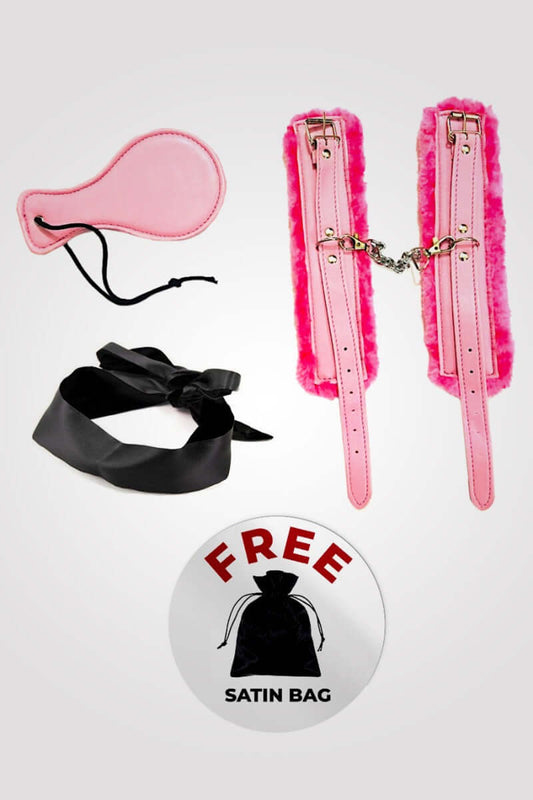 3 Pcs Pink Leather Bondage Kit