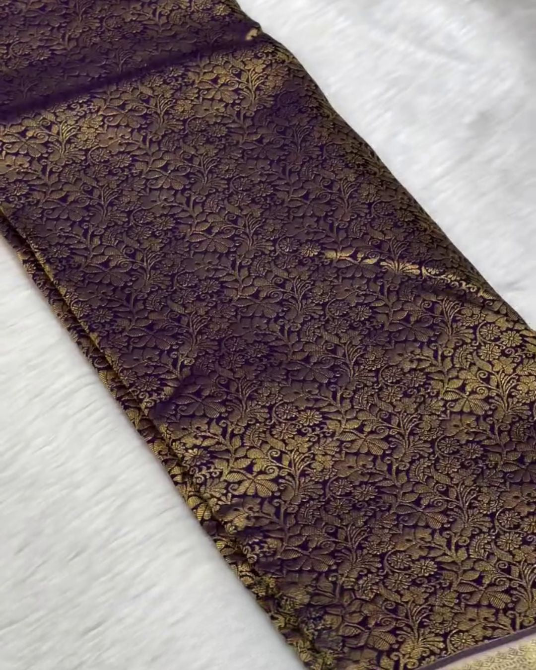 Antique Gold Banarasi Silk Saree with Floral Zari Border