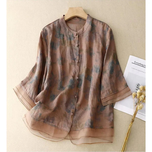 Women’s Pure Cotton Printed Shirt with Organza Detail
