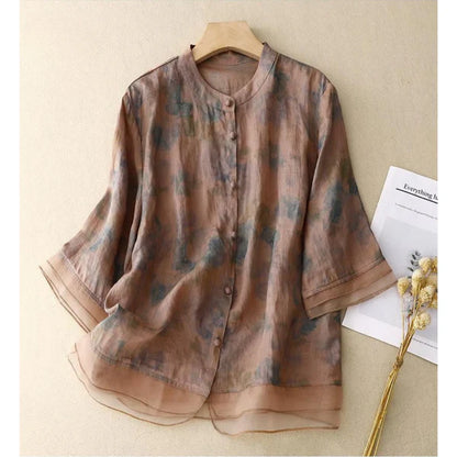 Women’s Pure Cotton Printed Shirt with Organza Detail