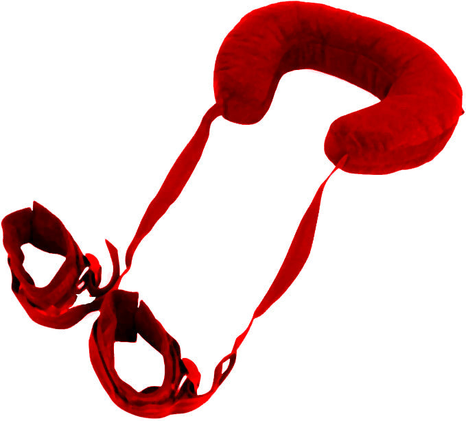 Open Leg Sponge Padded Pillow with Bondage Hand Cuff Ankle Cuffs - Red Colour