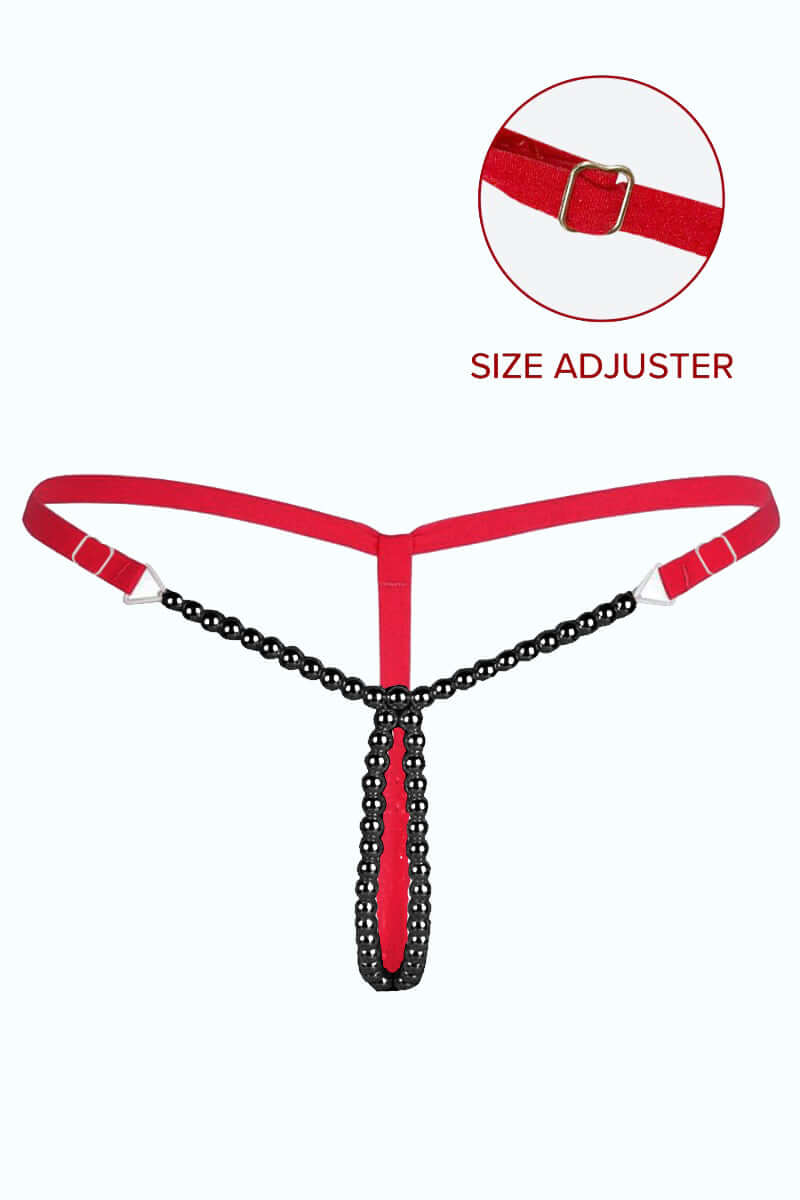Twin Red-Black pearl beaded Thong