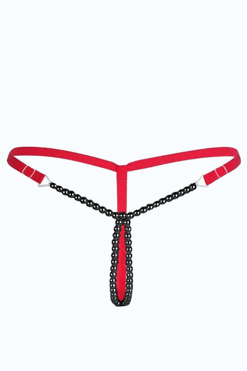 Twin Red-Black pearl beaded Thong