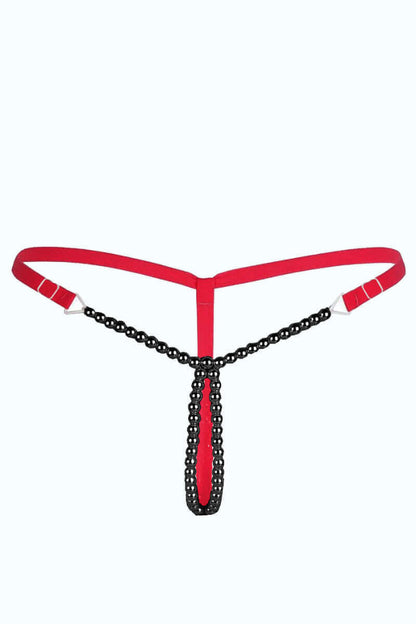 Twin Red-Black pearl beaded Thong
