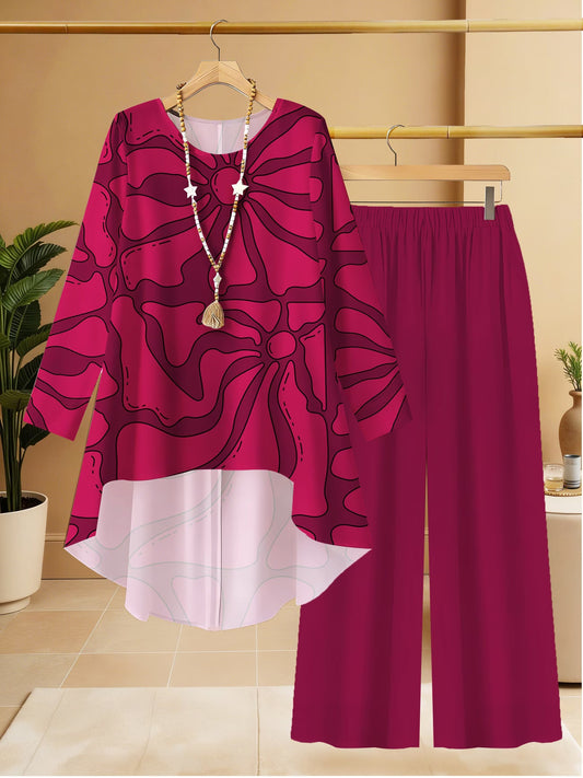 Elegant Botanical Print 2-Piece Women’s Co-Ord Set