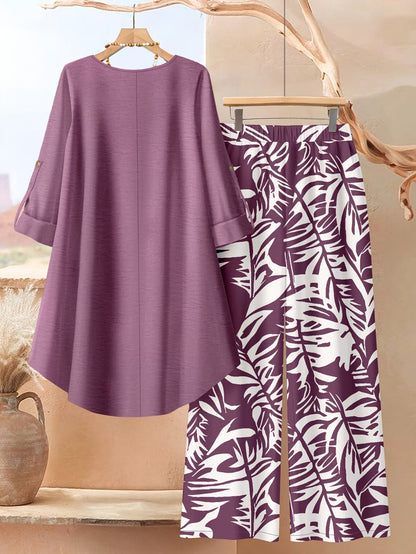 Elegant Botanical Print 2-Piece Women’s Co-Ord Set