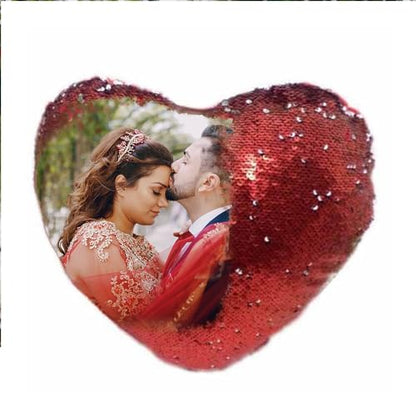 Customized Couple Sequin Heart Pillow