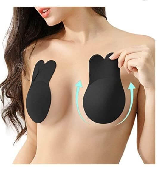 Black Strapless Reusable Women's Rabbit Ear Push-Up Invisible Nipple Covers
