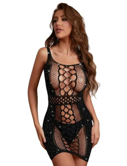 Black Fishnet Bodycon Dress with Cut-Out Design