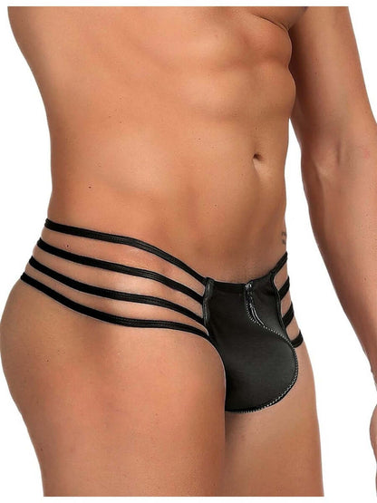 Men's Synthetic faux  Leather Sexy Zipper Underwear  Panties