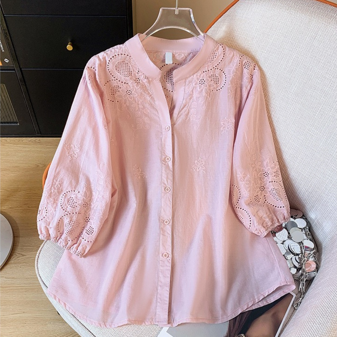 Women’s Pure Cotton Schiffli Embroidered Button-Down Shirt