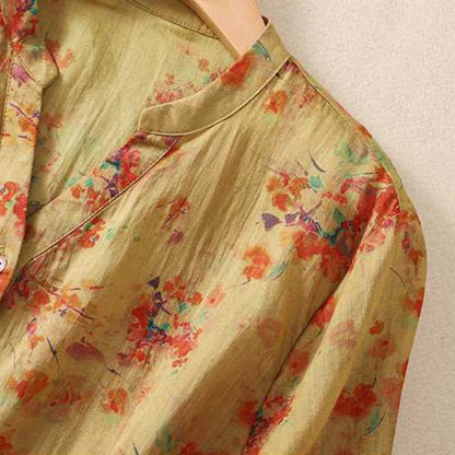 Women’s Floral Print Cotton Shirt with Organza Cuff Detail