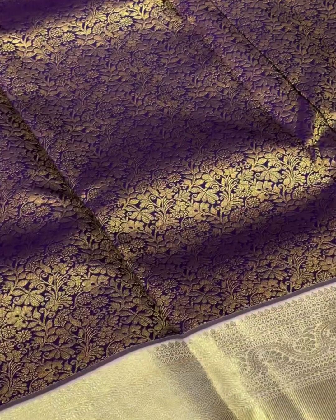 Antique Gold Banarasi Silk Saree with Floral Zari Border
