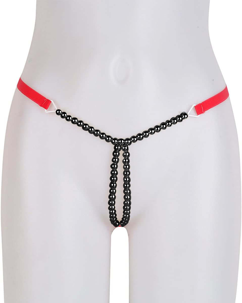 Twin Red-Black pearl beaded Thong