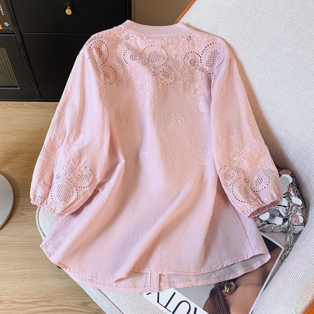 Women’s Pure Cotton Schiffli Embroidered Button-Down Shirt