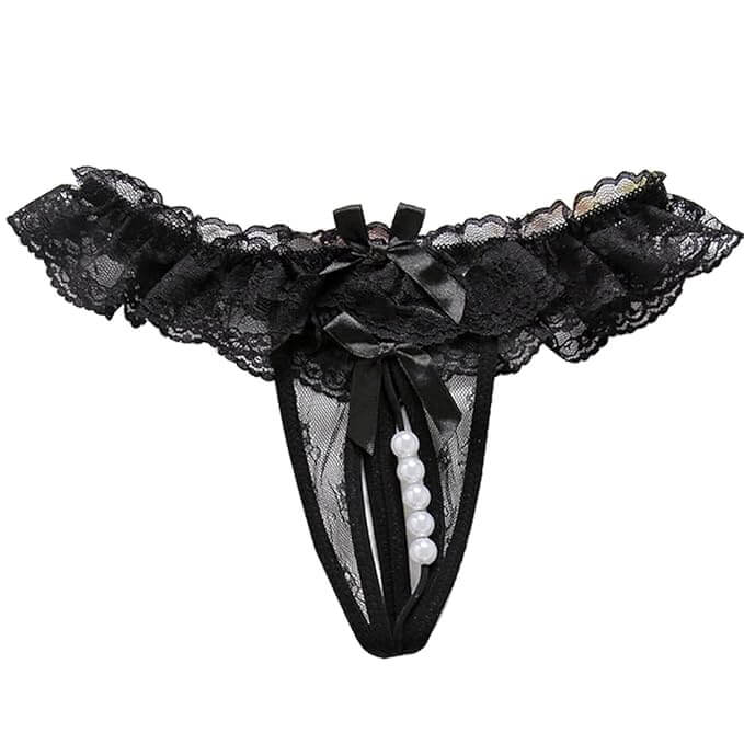 Black Lace Ruffle Beaded Panty