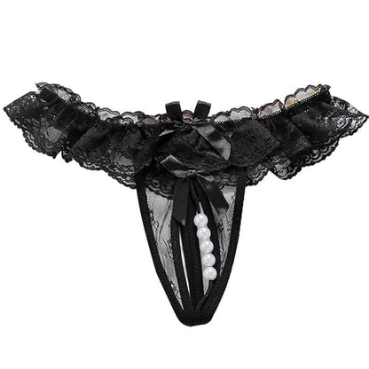 Black Lace Ruffle Beaded Panty