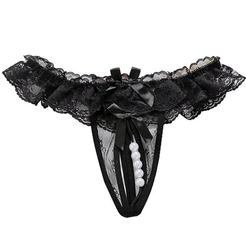 Black Lace Ruffle Beaded Panty