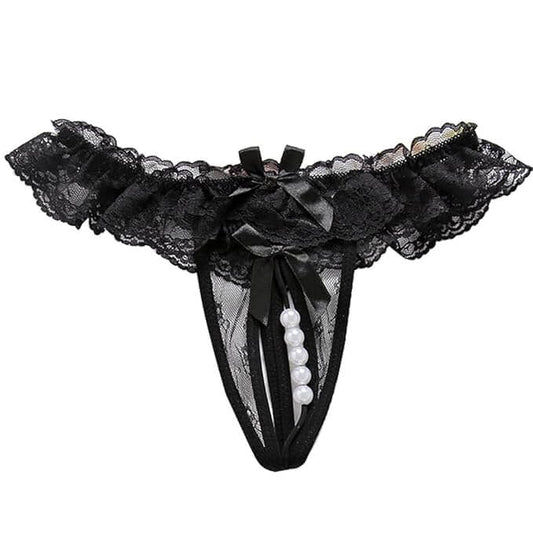 Black Lace Ruffle Beaded Panty