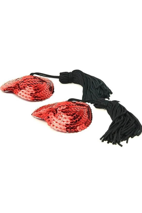 Red Sequin Nipple Covers with Black Tassels