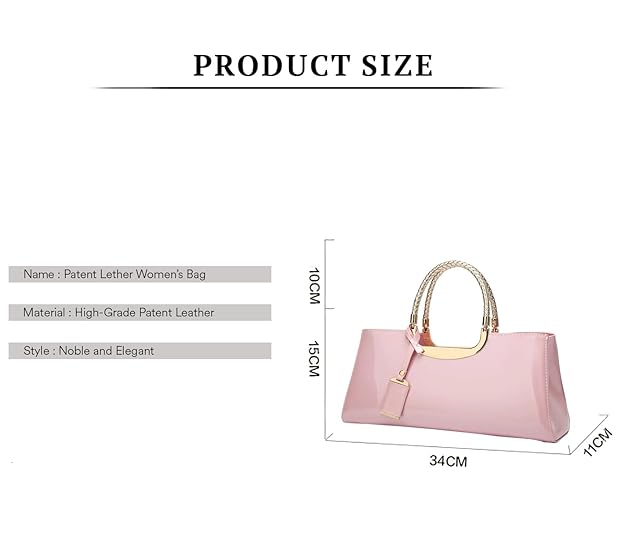 Women’s Glossy Patent Leather Wedding Handbag – Elegant Shoulder Bag with Spacious Interior (Pink)