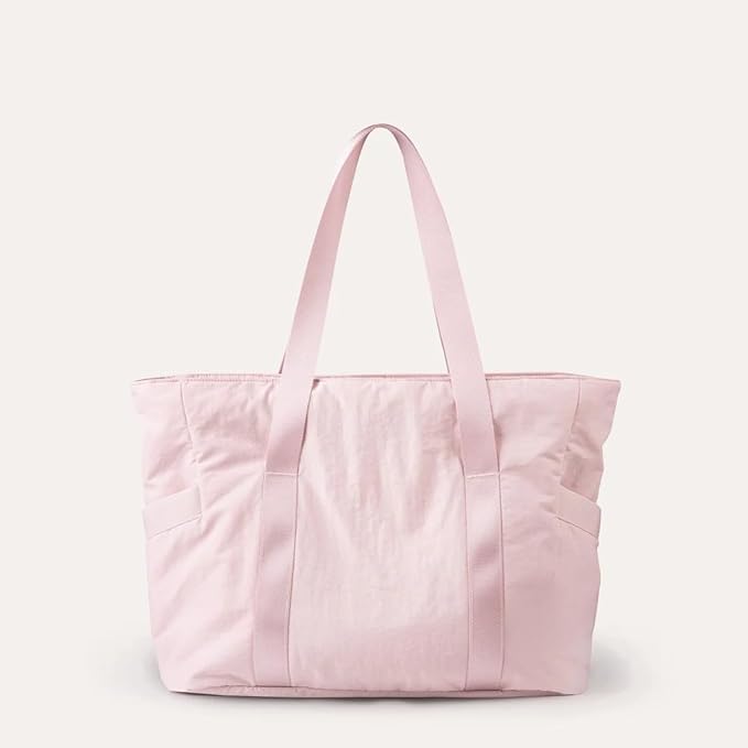 Women’s Tote Bag with Zipper – Lightweight Laptop Shoulder Bag with Yoga Mat Strap for Work, Travel & Gym – Pink