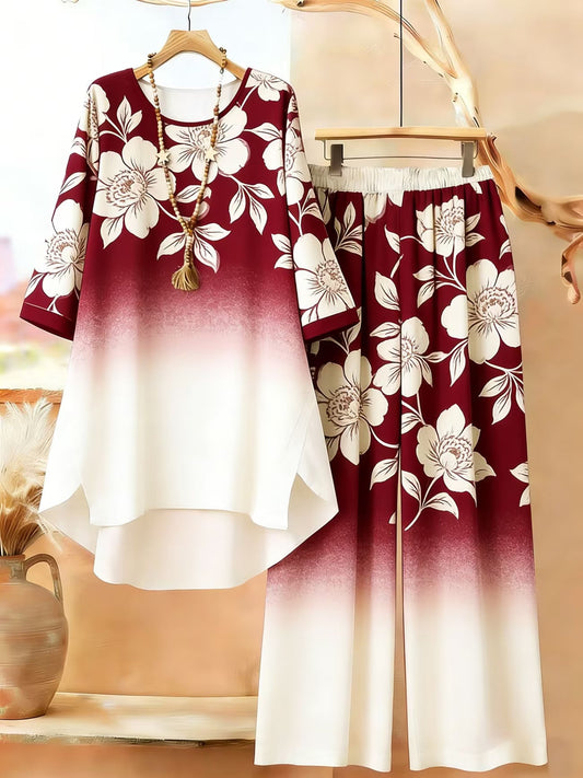 Elegant Botanical Print 2-Piece Women’s Co-Ord Set