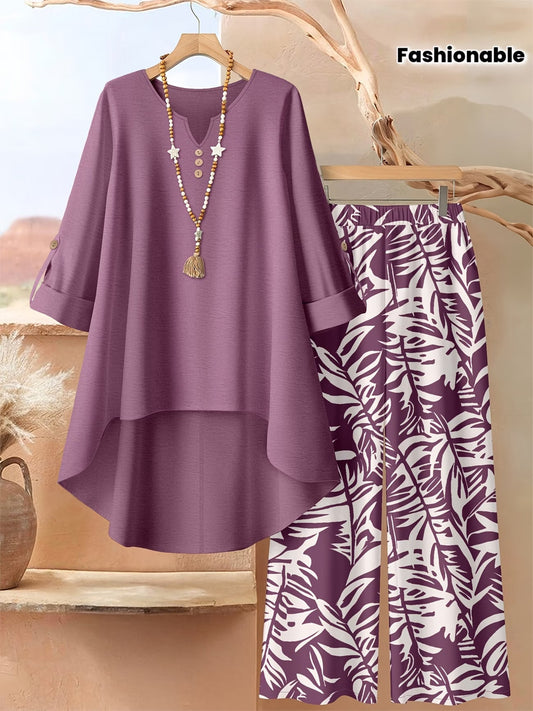 Elegant Botanical Print 2-Piece Women’s Co-Ord Set