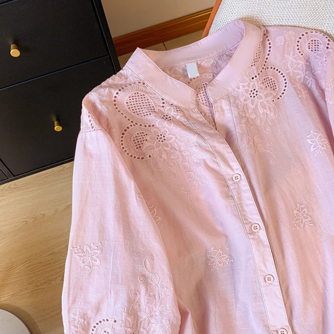 Women’s Pure Cotton Schiffli Embroidered Button-Down Shirt