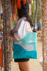 Ocean Theme Cotton Tote Bag for Women | Eco-Friendly Reusable Shopping & Beach Bag | Underwater Turtle Print Tote | Sustainable Gift for Ocean Lovers (16x15 inch)