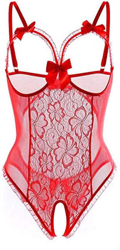 Red Open Cup Lace Teddy Lingerie