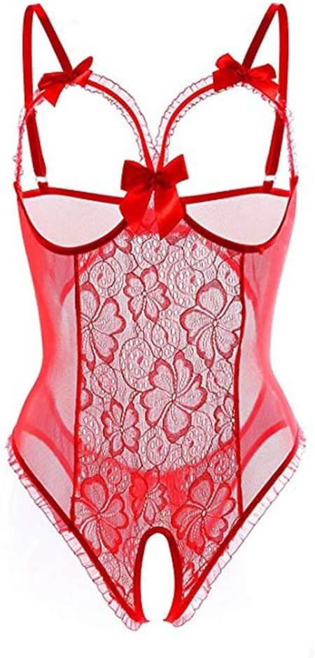 Red Open Cup Lace Teddy Lingerie