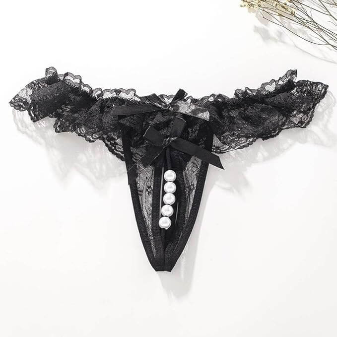 Black Lace Ruffle Beaded Panty