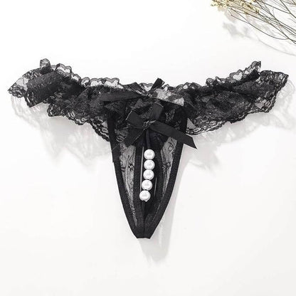 Black Lace Ruffle Beaded Panty