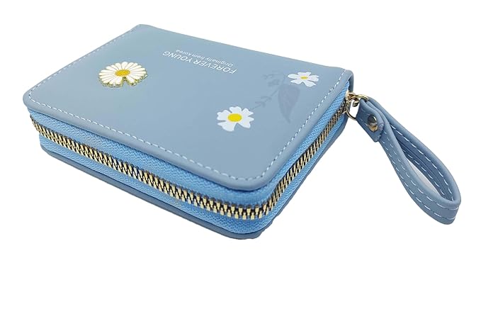 Women’s Small Wallet – Genuine Leather Credit Card Holder with Zipper Coin Purse & RFID Security (Blue)