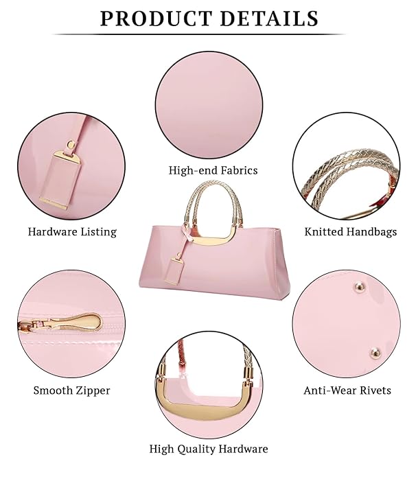 Women’s Glossy Patent Leather Wedding Handbag – Elegant Shoulder Bag with Spacious Interior (Pink)