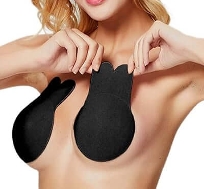 Black Strapless Reusable Women's Rabbit Ear Push-Up Invisible Nipple Covers
