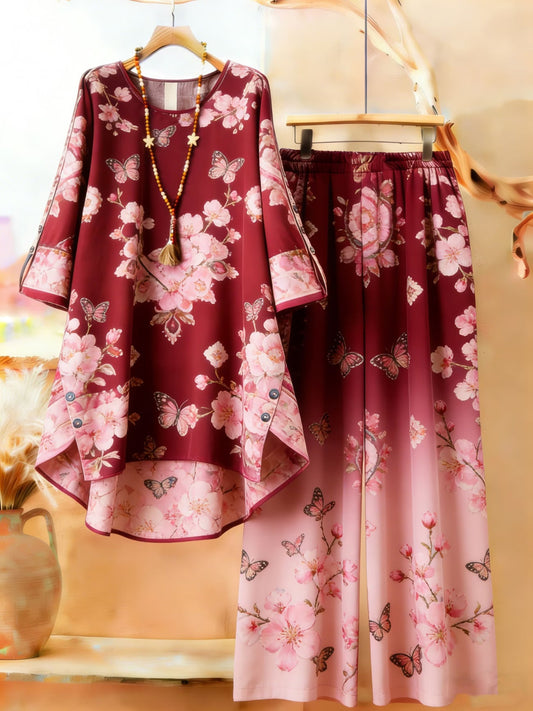 Elegant Botanical Print 2-Piece Women’s Co-Ord Set