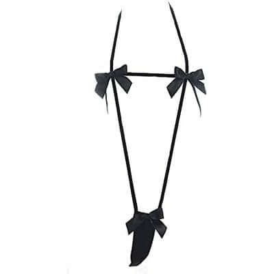 Black Bow Charm Micro Strap Lingerie
