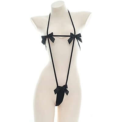 Black Bow Charm Micro Strap Lingerie