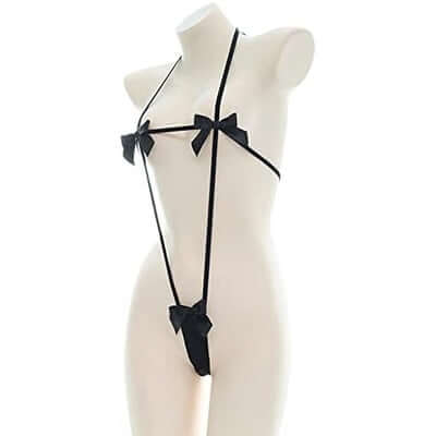 Black Bow Charm Micro Strap Lingerie